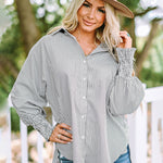 Zeagoo Stripe Button-Down Long Sleeve Shirt Contrast Business Casual Top Loose Blouse
