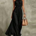 Solid Color Chiffon Halter Maxi Dress