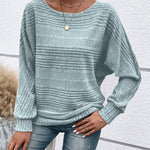 Women's Casual Solid-Color Ribbed Long-Sleeve Crew-Neck Top