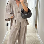 Casual V-Neck Top & Pants Two-Piece Set