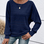 Women's Casual Solid-Color Ribbed Long-Sleeve Crew-Neck Top