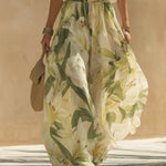 Vacation Chiffon Ruffled Sleeveless Top And Lily Print Pants Set