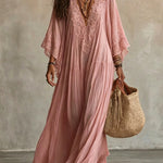 White Lace V-neck Batwing Sleeve Chiffon Maxi Dress