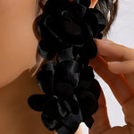 Black Double Layered Rose Fabric Earrings