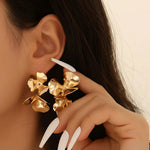 Gold Layered Floral Statement Drop Earrings