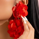 Red Double Rose Statement Drop Earrings