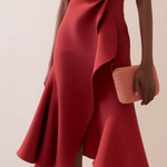 Red Sleeveless Midi Elegant A-line Dress with Waist Twist for Day-to-Night