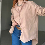 Zeagoo Solid Color Street Long Sleeve Back Slit Loose Shirt for Women Casual Work Office Loose Fit 2026 | Under