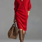 Solid color stand collar long sleeve loose knit dress