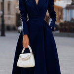 Elegant V-neck Long-sleeved Fitted Waist Midi Dress