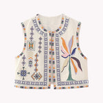 Zeagoo Women's Buttonless Retro Ethnic Style Embroidered Vest Sleeveless Cardigan Crop Top