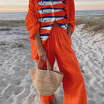 Unique Casual Print Loose Oversized Shirt Wide-Leg Pants Set