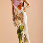 Elegant Exquisite Floral Print One-shoulder Maxi Dress