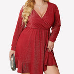 Zeagoo Plus Size Glitter Dress Long Sleeve Ruffle Hem Swing Dresses