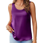 Zeagoo Silk Satin Tank Tops for Women Scoop Neck Sleeveless Tops