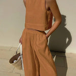 Chic Solid Color Sleeveless 2pieces Set