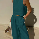 Chic Solid Color Sleeveless 2pieces Set