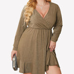 Zeagoo Plus Size Glitter Dress Long Sleeve Ruffle Hem Swing Dresses