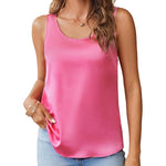 Zeagoo Silk Satin Tank Tops for Women Scoop Neck Sleeveless Tops