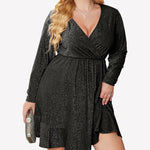 Zeagoo Plus Size Glitter Dress Long Sleeve Ruffle Hem Swing Dresses