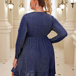 Zeagoo Plus Size Glitter Dress Long Sleeve Ruffle Hem Swing Dresses