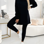Fashion Solid Color Hoodie and Lined Leggings Two-piece Set