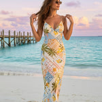 Tropical Patchwork Print Spaghetti Strap Maxi Dress