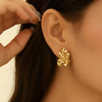 Gold 3D Floral Cluster Statement Stud Earrings