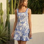 Tropical Print Square Neck Sleeveless Mini Dress