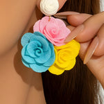 Multi-Color Rose Cluster Statement Drop Earrings