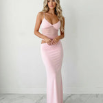 Pink Mesh Ruched Cutout Maxi Slip Dress