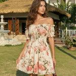 Floral Print Off Shoulder Short Sleeve Mini Dress