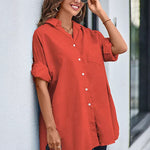 Zeagoo Long Cuffed Sleeve Shirts Button Down V Neck Blouse Loose Fitting Tops
