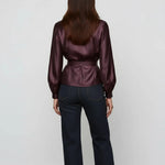 Wine Red Satin Belt Satin Wrap Top