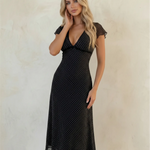 Black Polka Dot Short Sleeve V Neck Midi Dress