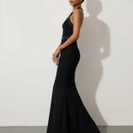 Black Halter Neck Rhinestone Mermaid Dress