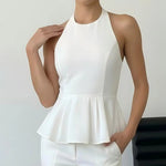 White Halter Neck Peplum Blouse