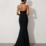 Black Halter Neck Rhinestone Mermaid Dress