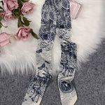 Navy Blue Toile De Jouy Paris France Print Skinny Vintage Scarf