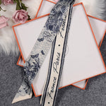 Navy Blue Toile De Jouy Paris France Print Skinny Vintage Scarf