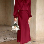 Ruby Anderson | Satin High-Neck Midi Dress For Women