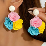Multi-Color Rose Cluster Statement Drop Earrings