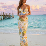 Tropical Patchwork Print Spaghetti Strap Maxi Dress