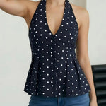 Polka Dot Halter Neck Peplum Top