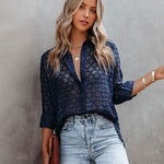 Zeagoo Long Sleeve Button Up Shirt Summer Sheer Tulle Top for Women Casual Loose Business Casual 2026 | Under