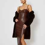 Brown Leather Strappy Midi Dress