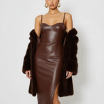 Brown Leather Strappy Midi Dress
