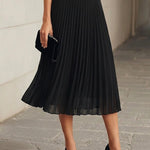 Black Chiffon Top And Pleated Midi Skirt Three Piece Set