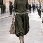 Olive Green Turtleneck Top & Relaxed Harem Pants Set