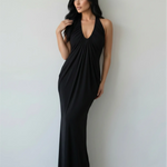 Black Halter Neck Ruched Maxi Dress